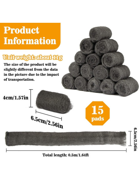 Almohadillas de lana de acero 0000 MAQIHAN 15 piezas 6.5 cm