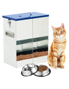Comedero Automático Qinyoung para 2 Gatos 10L Acero Inoxidable