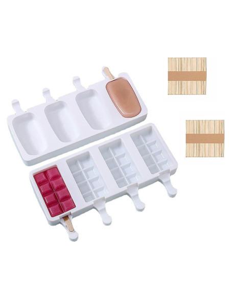 Moldes de Silicona para Paletas JIELUO - 2 Piezas con 4 Cavidades