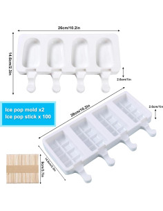 Moldes de Silicona para Paletas JIELUO - 2 Piezas con 4 Cavidades 2