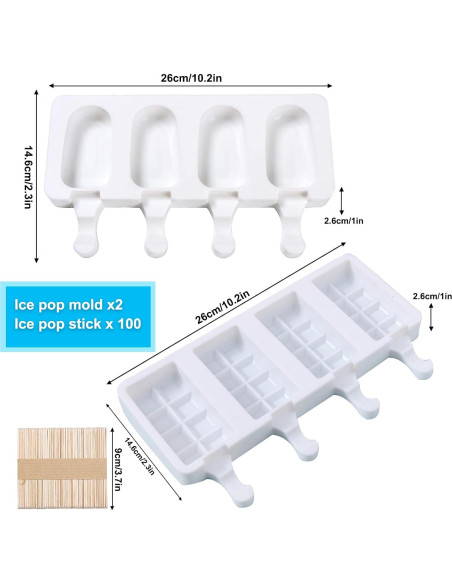 Moldes de Silicona para Paletas JIELUO - 2 Piezas con 4 Cavidades
