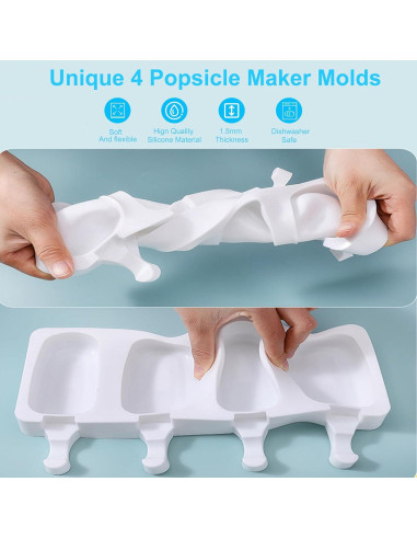 Moldes de Silicona para Paletas JIELUO - 2 Piezas con 4 Cavidades