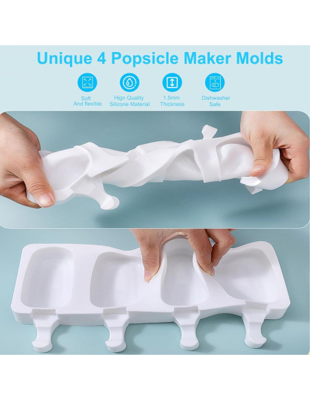 Moldes de Silicona para Paletas JIELUO - 2 Piezas con 4 Cavidades