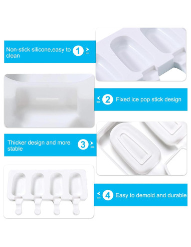 Moldes de Silicona para Paletas JIELUO - 2 Piezas con 4 Cavidades