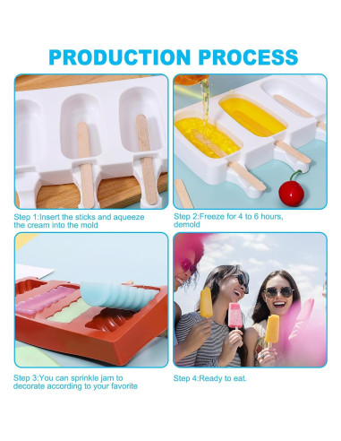 Moldes de Silicona para Paletas JIELUO - 2 Piezas con 4 Cavidades