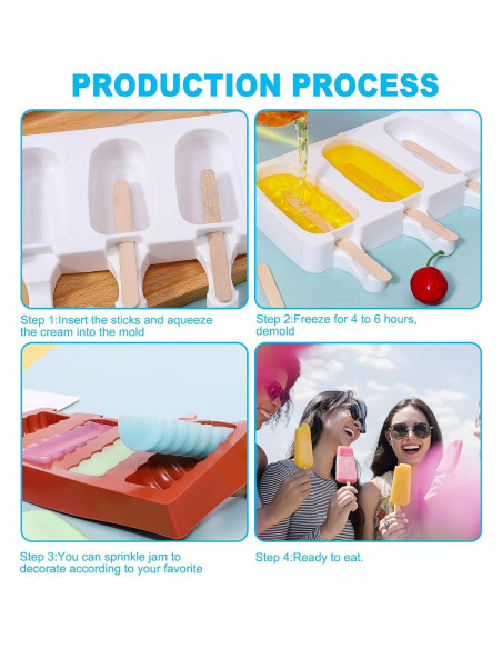 Moldes de Silicona para Paletas JIELUO - 2 Piezas con 4 Cavidades