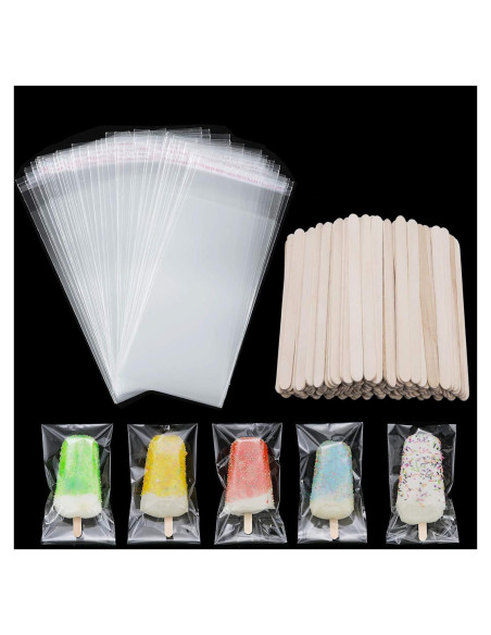 Boao Set 200 Piezas Palitos y Bolsas de Helado 21x8 cm