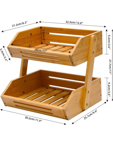 Cesta de Frutas de Bambú VIKEYHOME 2 Niveles 28 cm