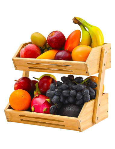Cesta de Frutas de Bambú VIKEYHOME 2 Niveles 28 cm