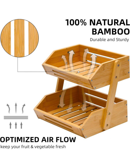 Cesta de Frutas de Bambú VIKEYHOME 2 Niveles 28 cm