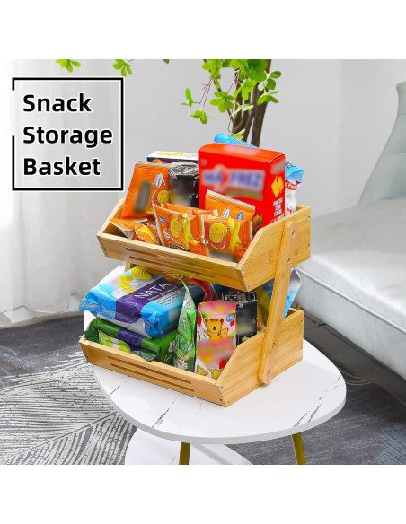 Cesta de Frutas de Bambú VIKEYHOME 2 Niveles 28 cm