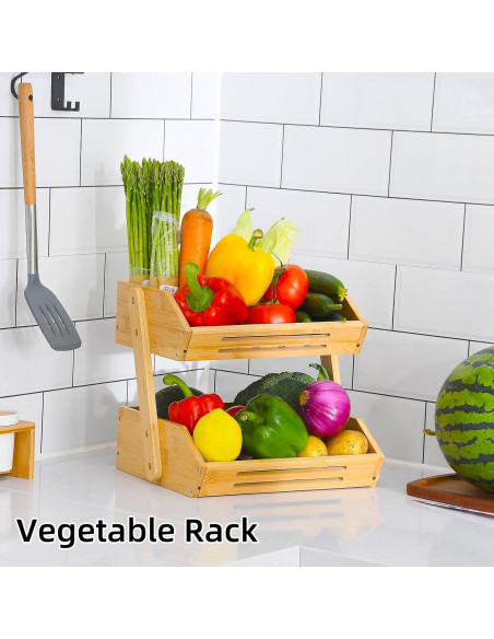 Cesta de Frutas de Bambú VIKEYHOME 2 Niveles 28 cm