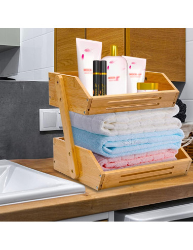 Cesta de Frutas de Bambú VIKEYHOME 2 Niveles 28 cm