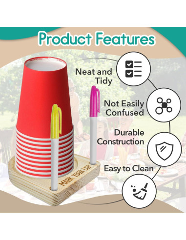 Soporte de Madera para Vasos Gfdoso con Marcador 12.7x11.18cm