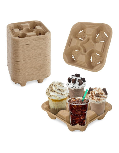Bandeja para 4 Tazas ACXFOND 40 Pcs Biodegradable Marrón