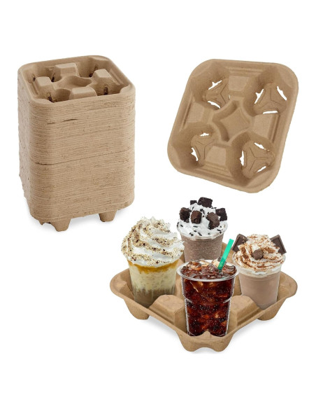 Bandeja para 4 Tazas ACXFOND 40 Pcs Biodegradable Marrón