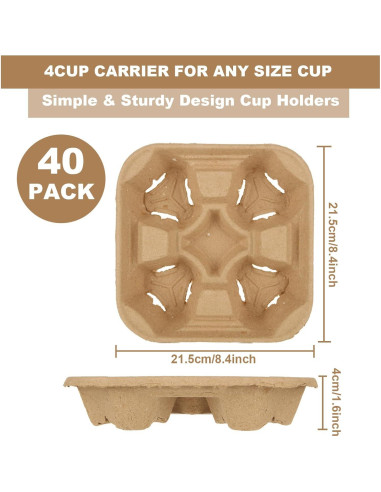 Bandeja para 4 Tazas ACXFOND 40 Pcs Biodegradable Marrón