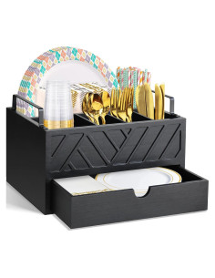 Dispensador de Platos de Papel Zecela con Cajón Negro