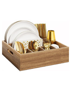 Caddy de Utensilios de Madera de Acacia Aofure 26,5x28 cm