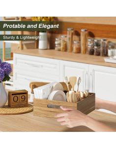 Caddy de Utensilios de Madera de Acacia Aofure 26,5x28 cm 2