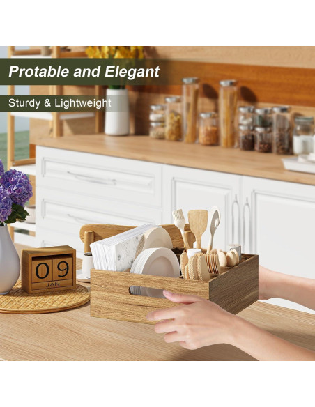 Caddy de Utensilios de Madera de Acacia Aofure 26,5x28 cm