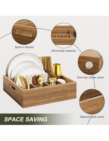 Caddy de Utensilios de Madera de Acacia Aofure 26,5x28 cm