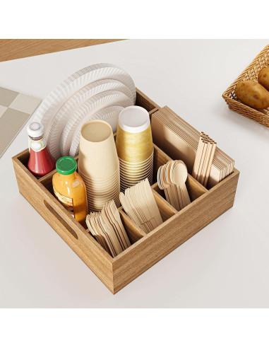 Caddy de Utensilios de Madera de Acacia Aofure 26,5x28 cm