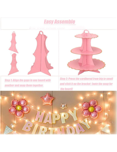 Soporte para Cupcakes Rosa MRPAPA 3 Niveles 2PCS