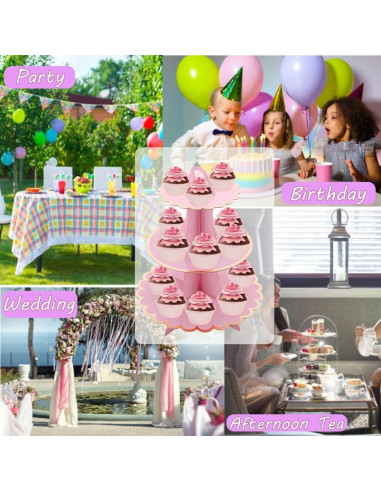 Soporte para Cupcakes Rosa MRPAPA 3 Niveles 2PCS