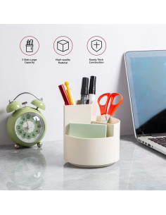 Soporte giratorio para lápices EDENMS 3 compartimentos Blanco 2