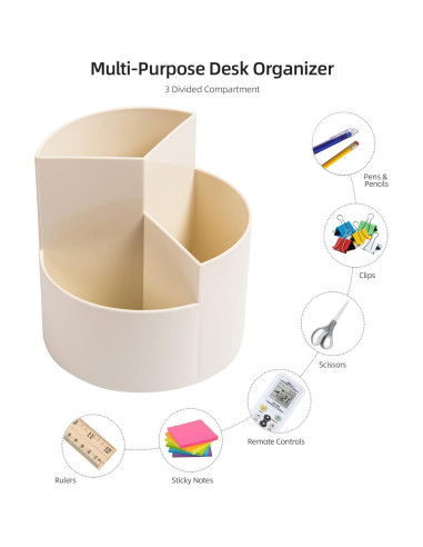 Soporte giratorio para lápices EDENMS 3 compartimentos Blanco