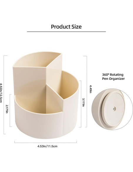 Soporte giratorio para lápices EDENMS 3 compartimentos Blanco