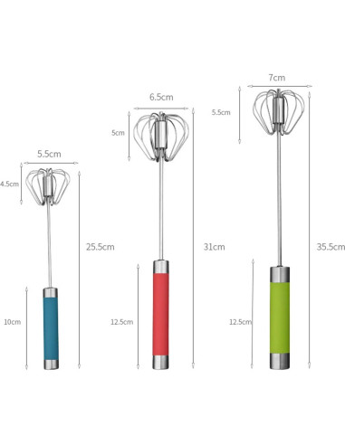 Batidor de huevos semiautomático Fnoko 25,4/30,5/35,6 cm acero