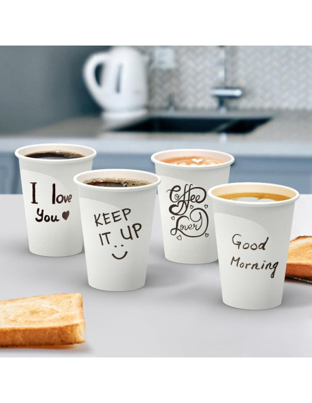 200 Tazas de Papel Desechables 12 oz Dealusy - A Prueba de Fugas