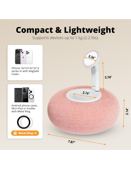 Soporte de Almohada Magnético SupeDesk Rosa para Teléfono 3.5-7"