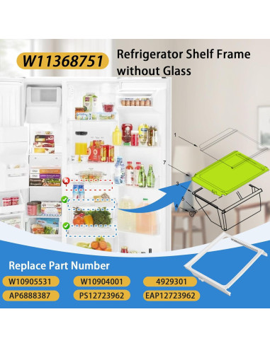 Marco de estante de refrigerador W11368751 compatible Whirlpool