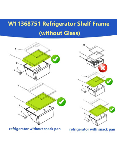 Marco de estante de refrigerador W11368751 compatible Whirlpool