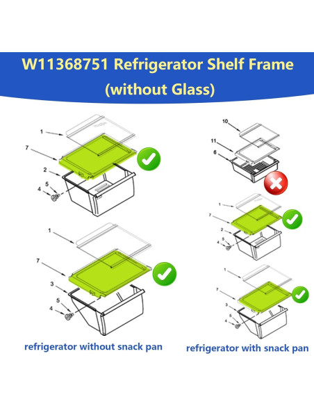 Marco de estante de refrigerador W11368751 compatible Whirlpool