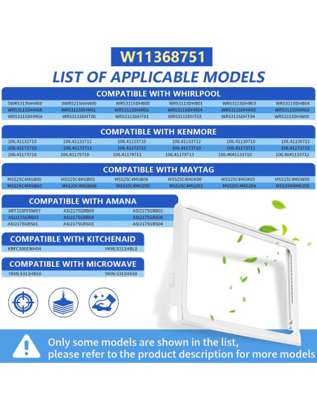 Marco de estante de refrigerador W11368751 compatible Whirlpool