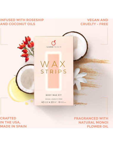 Tiras de Cera Veganas The Luxe Peach 40 Unidades Cuerpo y Cara