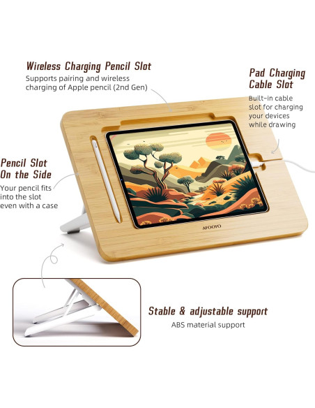 Soporte de Dibujo AFOOYO de Bambú Ajustable 5 Ángulos 9.7-11" Soporte de Dibujo AFOOYO de Bambú Ajustable 5 Ángulos 9.7-11"