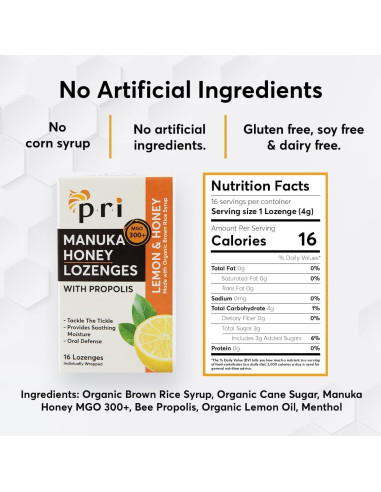 Caramelos de Miel de Manuka PRI Limón 2 Paquetes 16 Unidades
