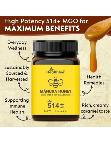 Miel de Manuka UMF 15+ Healthlee 510 g - Cruda de Nueva Zelanda
