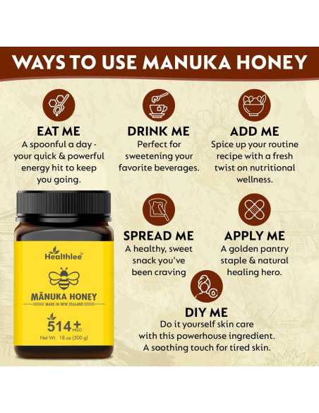 Miel de Manuka UMF 15+ Healthlee 510 g - Cruda de Nueva Zelanda