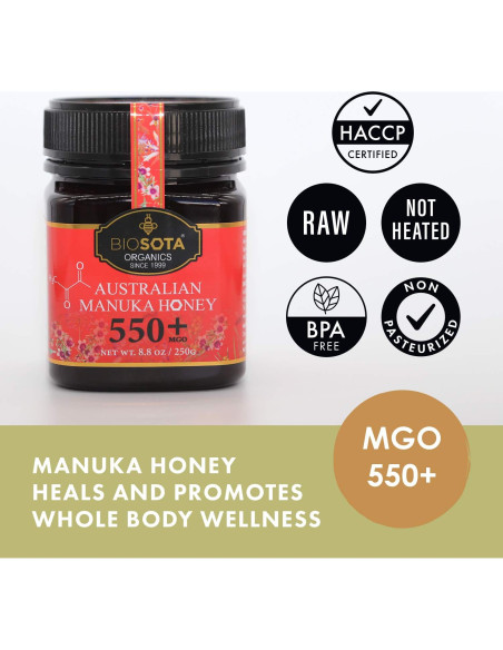 Miel Manuka Orgánica Biosota MGO 550+ 260 ml Cruda Pura