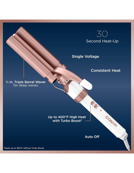 Ondulador de Cabello Conair Doble Cerámica 3 Barriles 190C
