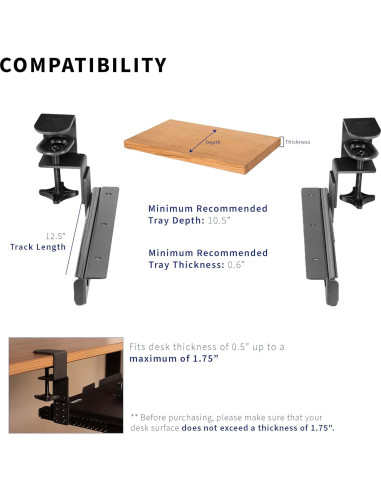 Juego de Rieles Ajustables VIVO para Bandeja de Teclado