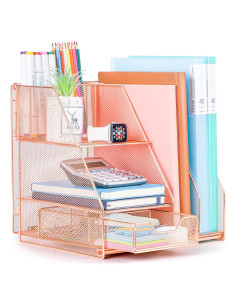 Organizador de Escritorio Topwey Oro Rosa con Cajón y Bandejas