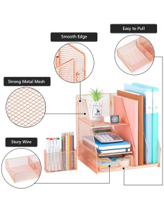 Organizador de Escritorio Topwey Oro Rosa con Cajón y Bandejas 2