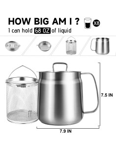 Olla de Acero Inoxidable Bakpoco 2L con Colador y Gancho 2